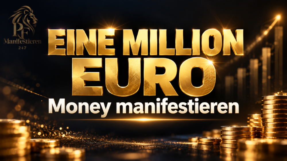 Grafik mit der Aufschrift 'Eine Million Euro' und Geldmünzen, zur Manifestation von Wohlstand.