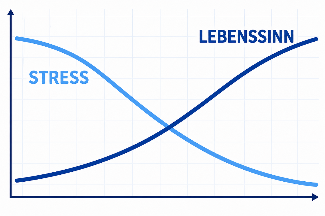 Diagramm zeigt den Zusammenhang zwischen Lebenssinn und Stress.