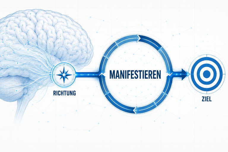 Grafik zeigt Verbindung zwischen Richtung, Manifestieren und Ziel im Kontext von Testosteron und Lebenssinn.