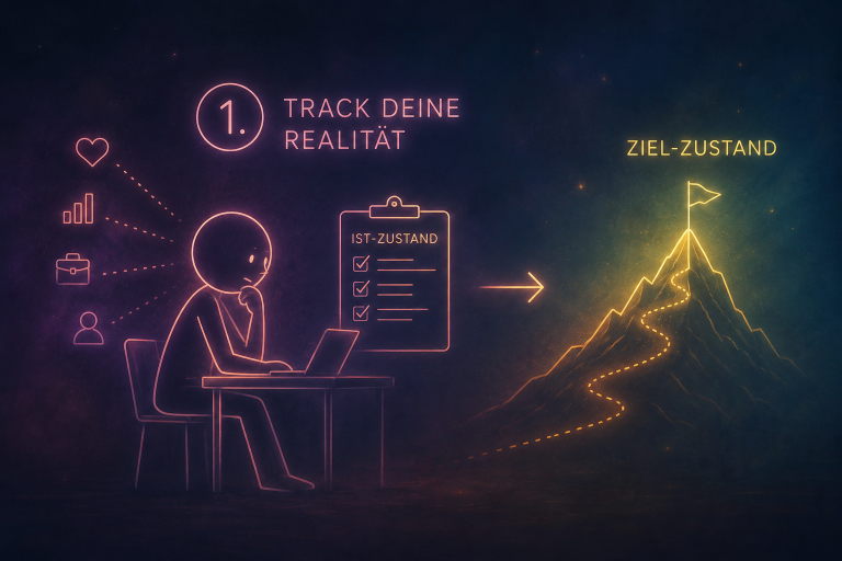 Illustration zur Anleitung beim Manifestieren: Tracke deine Realität für den Ziel-Zustand.