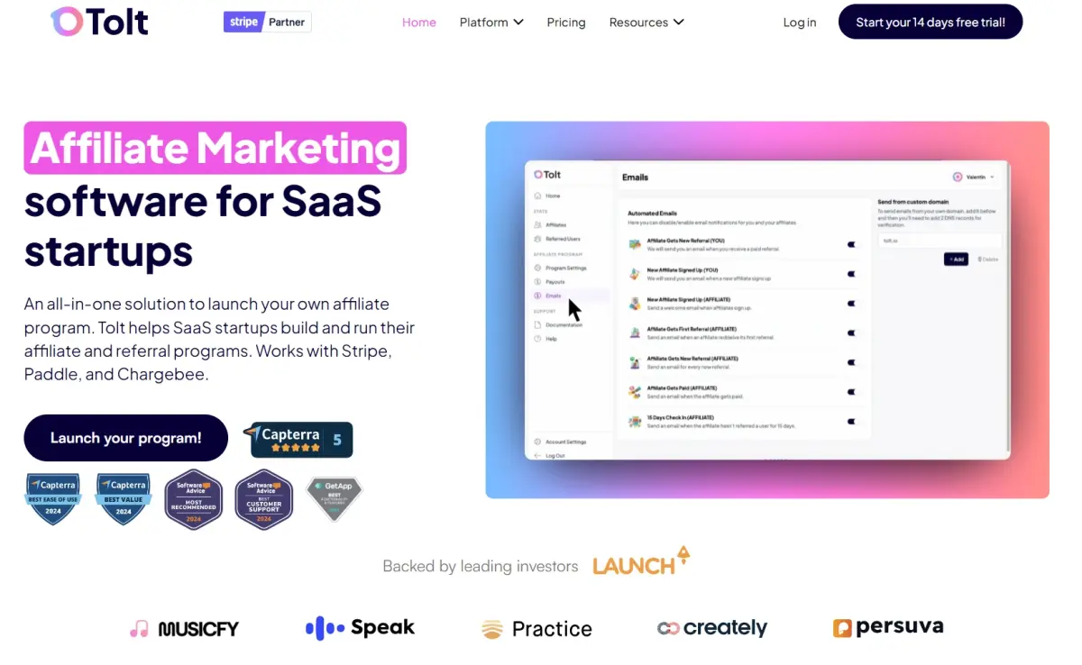Landingpage der Affiliate-Software 