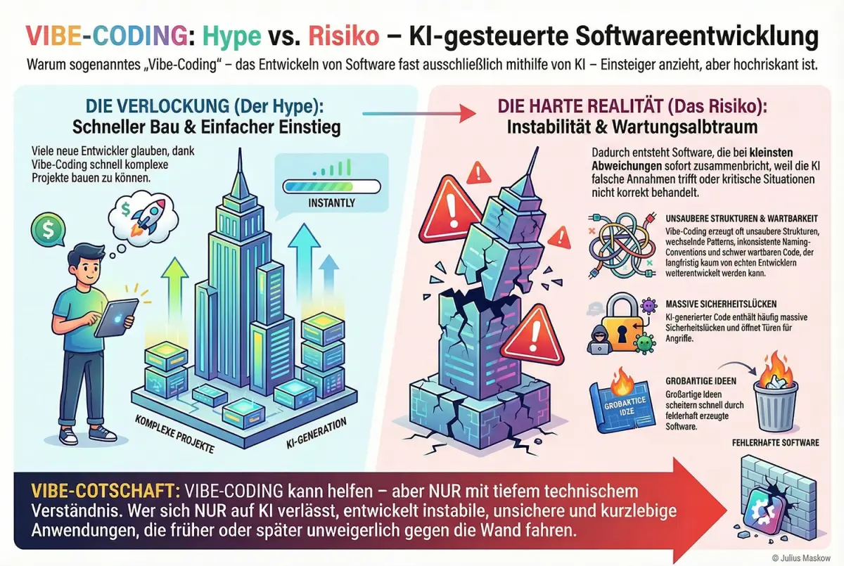 Vibe-Coding Risiken Infografik auf Deutsch © Julius Maskow