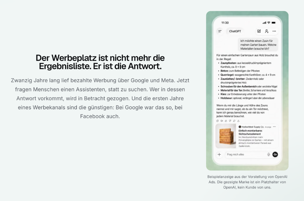 Der Werbeplatz ist nicht mehr die Ergebnisliste, sondern ChatGPT Ads.