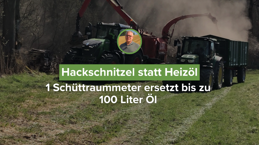 Hackschnitzel statt Heizöl: 1 Schüttraummeter ersetzt bis zu 100 Liter Öl 