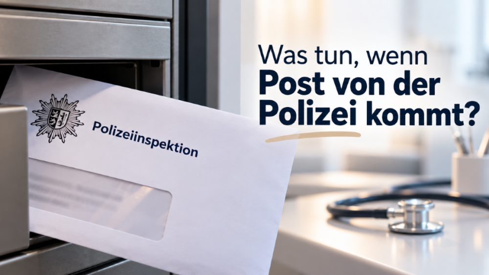 Brief von der Polizei zur Vorladung an einen Arzt oder Zahnarzt.
