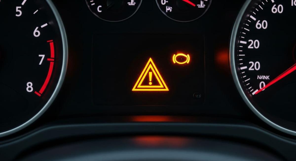 Eine Dashboard-Anzeige mit einer Auto Warnleuchte und Warnsignal.