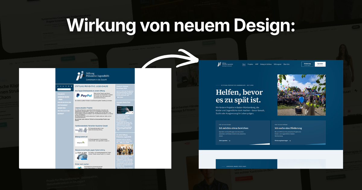 Vergleich der Wirkung von neuem Design auf Webseite für bessere Anfragen.