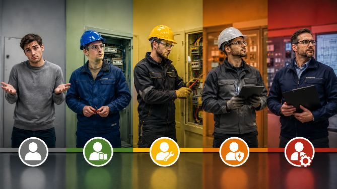 Die fünf Qualifikationsstufen in der Elektroorganisation.
