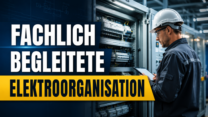 Ein Techniker überprüft elektrische Anlagen in einer fachlich begleiteten Elektroorganisation.