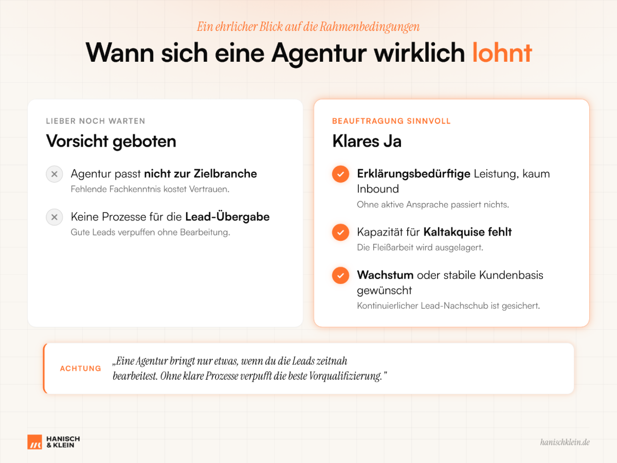 Übersicht, wann sich eine Vertriebsagentur in der Industrie wirklich lohnt.