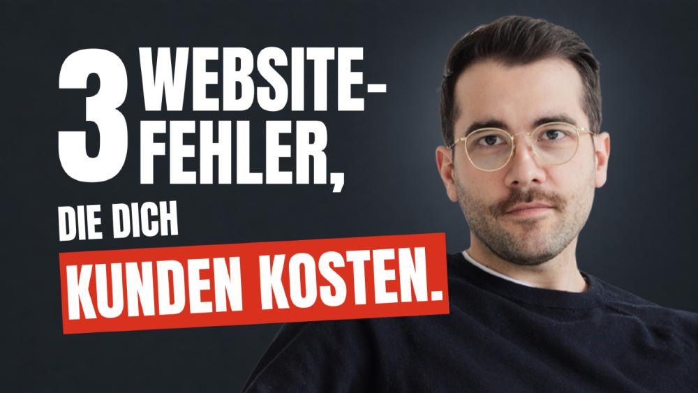 Grafik über 3 Website-Fehler, die Kunden kosten, mit einem Mann mit Brille.