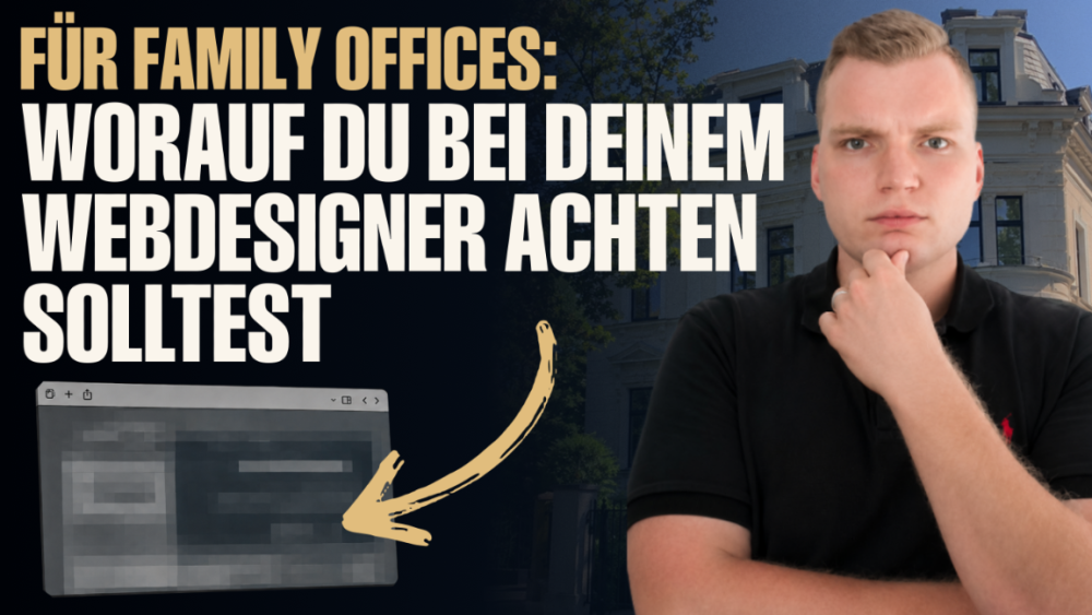 Ein Mann überlegt, worauf Family Offices bei einem Webdesigner achten sollten.