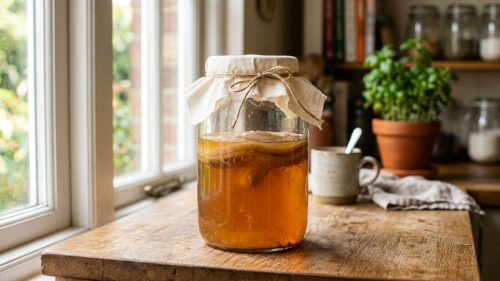 Selbstgemachter Kombucha: probiotisch, günstig und einfacher als gedacht.