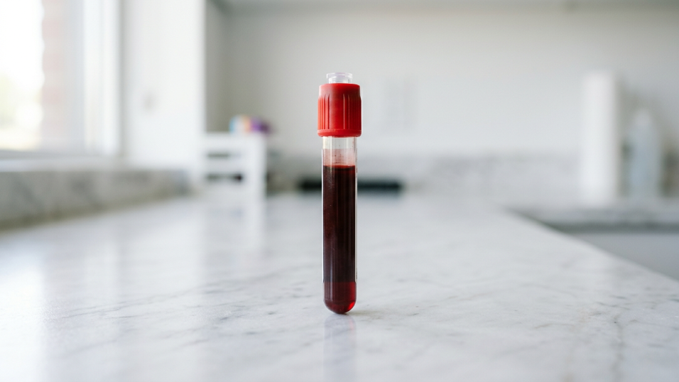 Eine rote Blutprobe zeigt, wie ein Bluttest Klarheit über den Gesundheitszustand bringen kann.