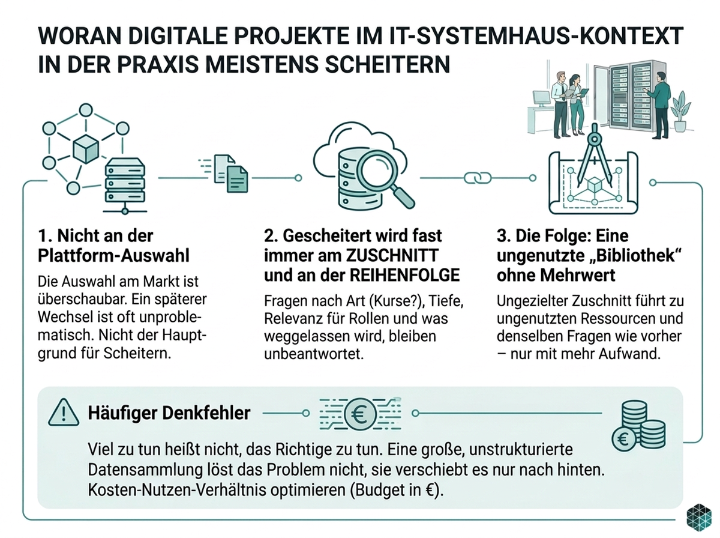 Grafik über häufige Fehler in der IT-Systemhaus-Dokumentation und digitale Projekte.