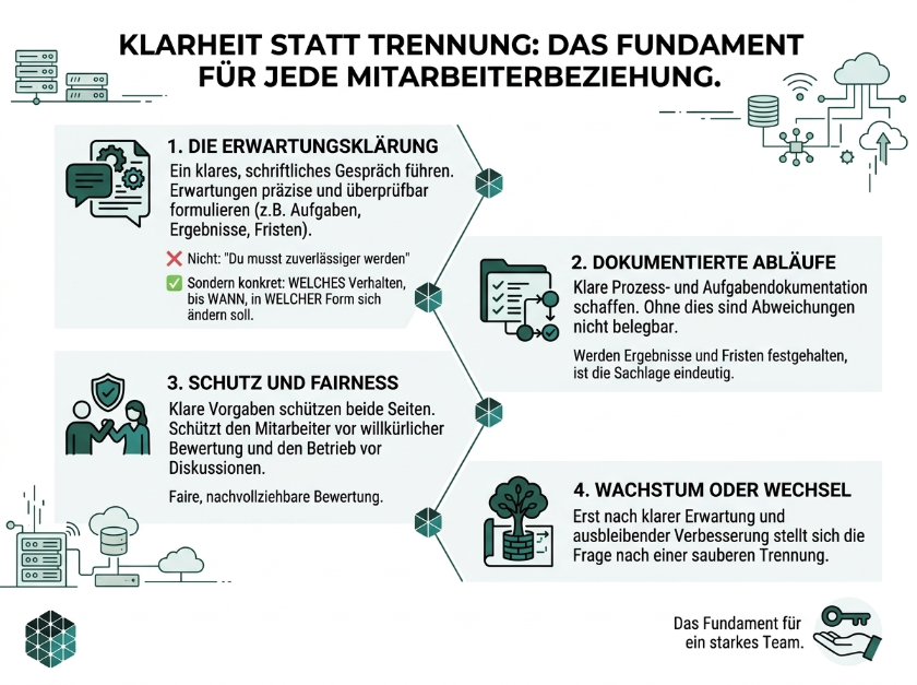 Grafik zu klaren Erwartungserklärungen als Fundament für Mitarbeiterbeziehungen.