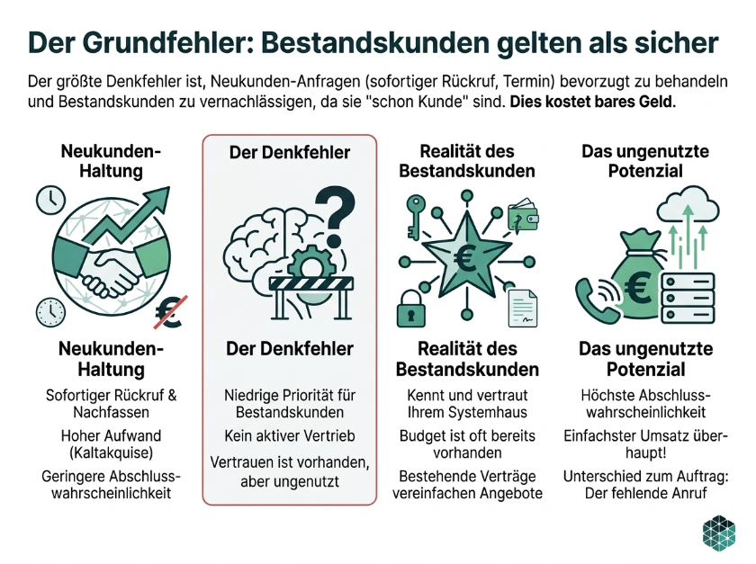 Grafik über den Denkfehler, Bestandskunden zu ignorieren im Marketing.