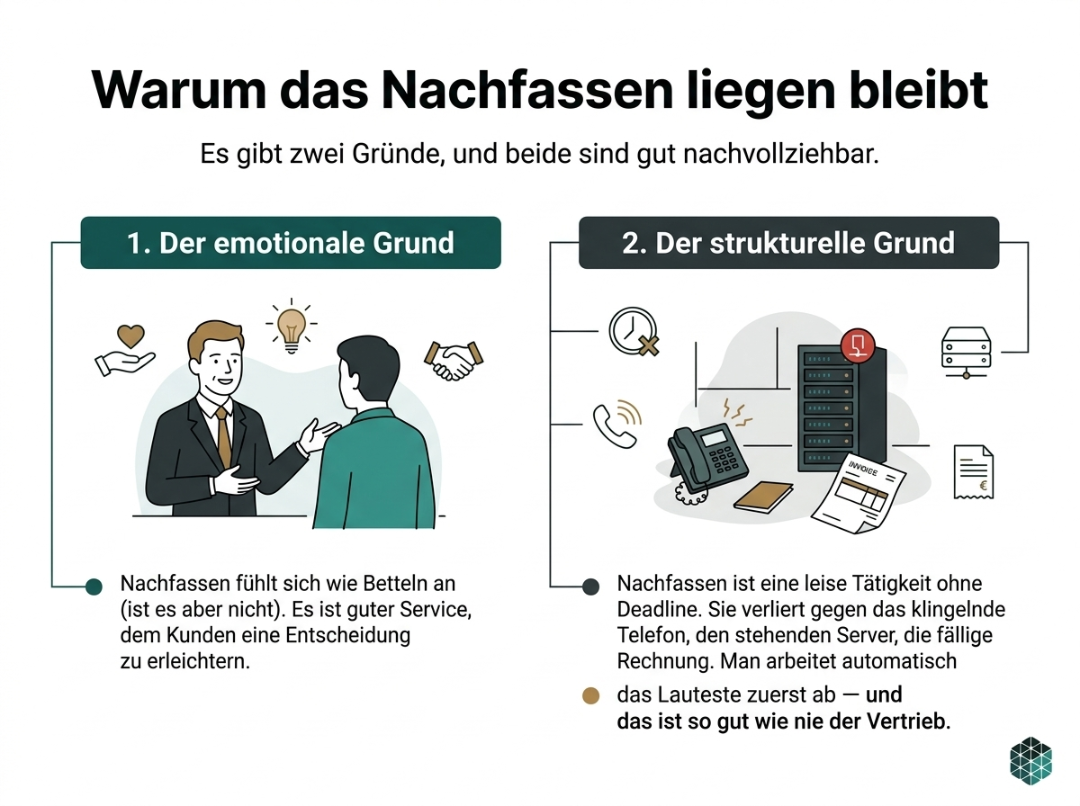Grafik zu den Gründen, warum das Nachfassen im Vertrieb liegen bleibt.
