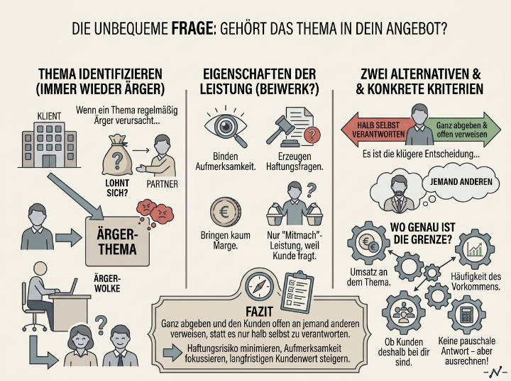 Infografik zur Frage, ob ein Thema in das Angebot eines IT-Systemhauses gehört.