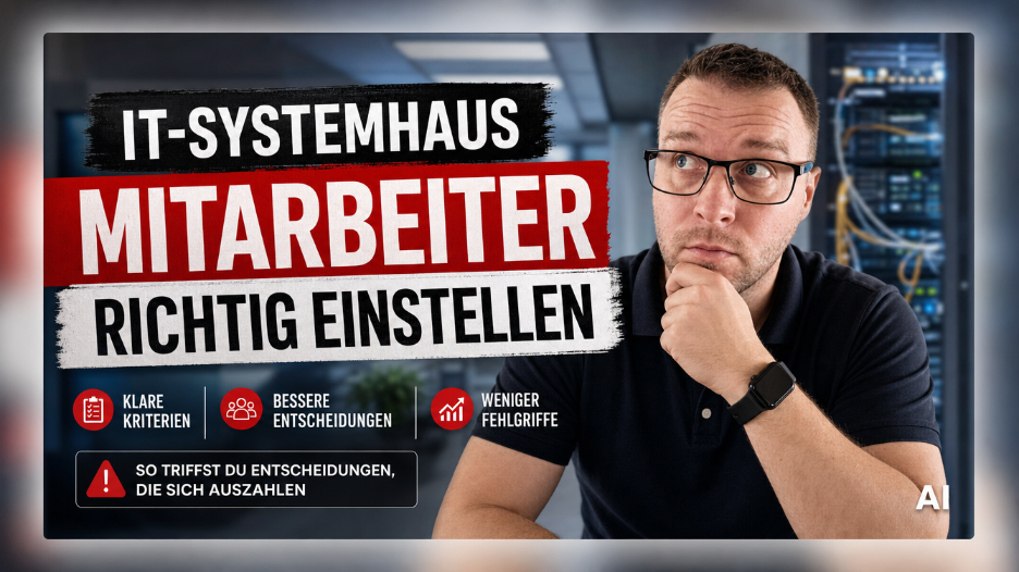 Ein nachdenklicher Mann zeigt, wie man Mitarbeiter im IT-Systemhaus richtig einstellen kann.