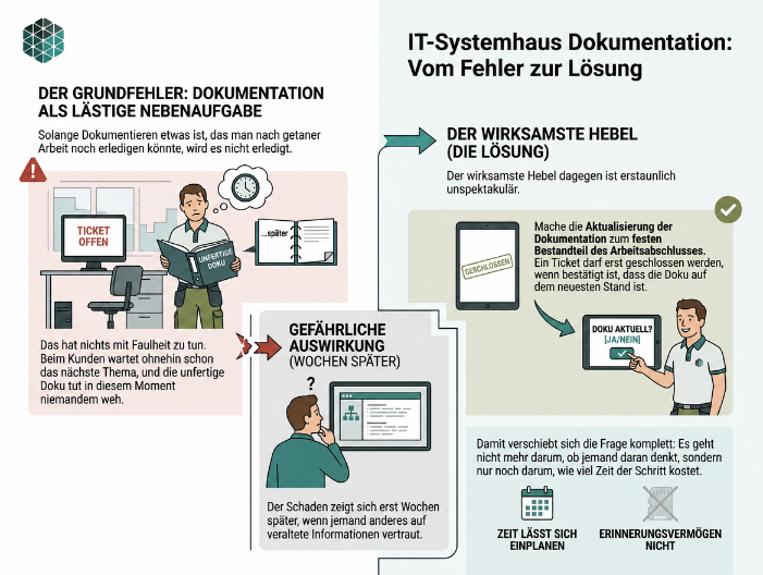 Infografik zur IT-Systemhaus Dokumentation und deren Herausforderungen.