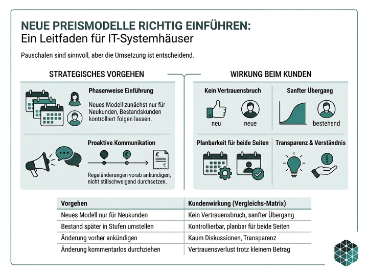 Grafik zu neuen Preismodellen für IT-Systemhäuser mit strategischen Vorgehen.