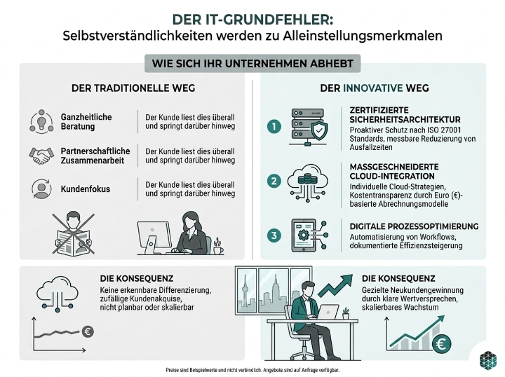 Infografik zeigt, wie IT-Systemhäuser sich durch Positionierung unverwechselbar machen.