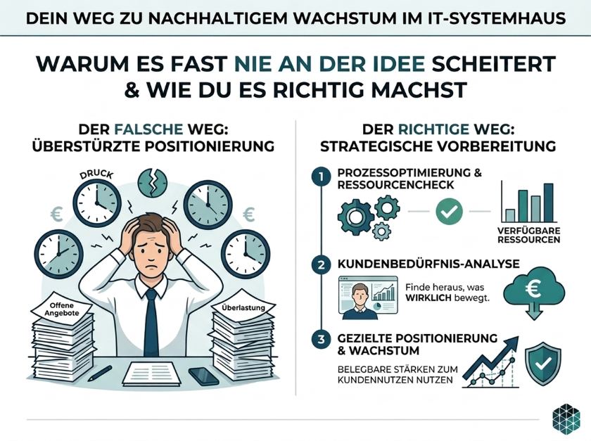 Grafik zur strategischen Positionierung im IT-Systemhaus mit Wachstumsmöglichkeiten.