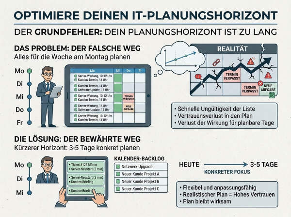 Infografik zur Optimierung des IT-Planungshorizonts und der Planungstechniken.