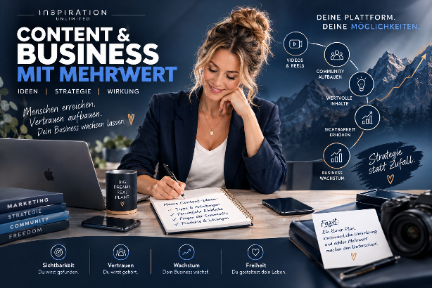 Passives Einkommen: Eine Businessfrau plant an ihrem Schreibtisch mit Notizbuch und Laptop ihr Online-Geschäft.