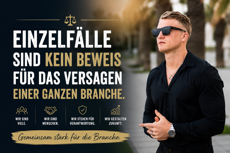 Mann im Sonnenbrille, der über Einzelfälle und Finanzbranche spricht.