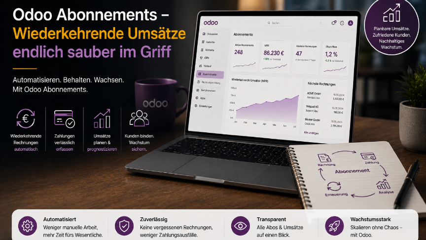 Wie du mit der Odoo-Abonnements-App Verträge, Laufzeiten und Rechnungen automatisierst.
