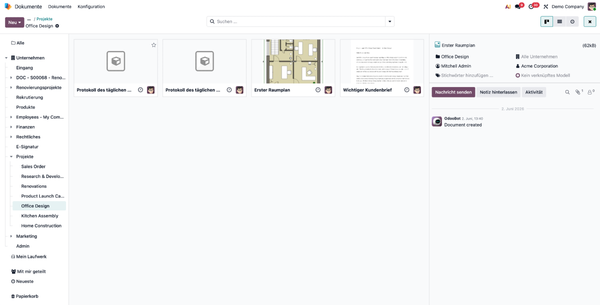 Einblick in die Odoo DMS-App