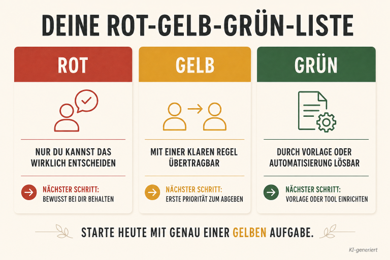 Die Rot-Gelb-Grün-Liste zeigt Entscheidungsfindung für Aufgaben in der Praxis.
