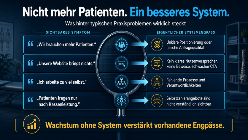 Infografik über praxisprobleme und die Bedeutung eines besseren Systems.
