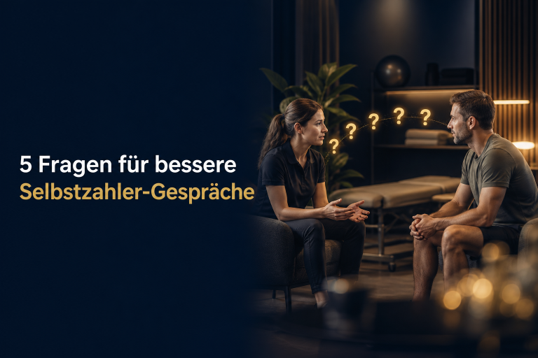 Zwei Personen führen ein Gespräch über Selbstzahler-Gespräche mit fokussierten Fragen.