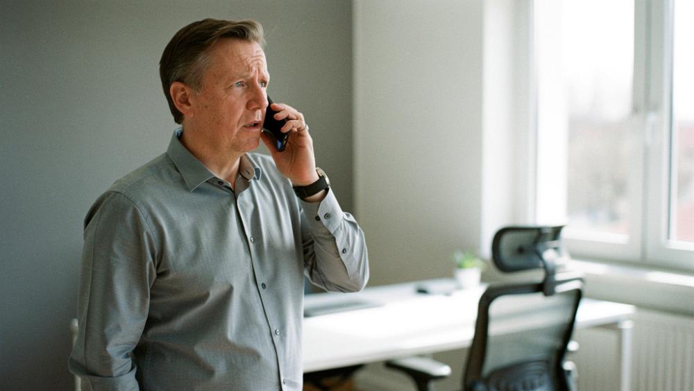 Ein Mann unterhält sich am Telefon und ist verwirrt über einen Voice-Cloning-Betrug.