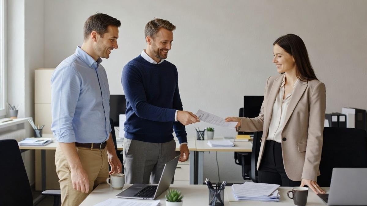 Drei Personen in einem Büro besprechen den Fachkräftemangel im Mittelstand.