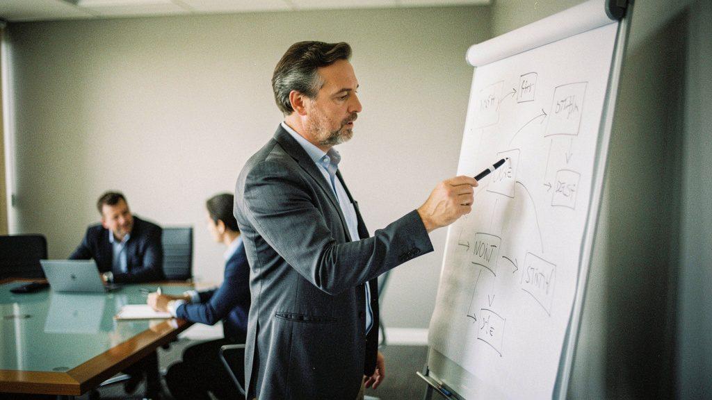 Ein Mitarbeiter präsentiert KI-Projekte im Mittelstand während eines Meetings.