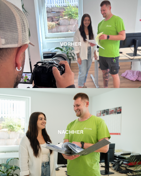 Vorher-Nachher-Vergleich von Brandingfotos, die Vertrauen schaffen.