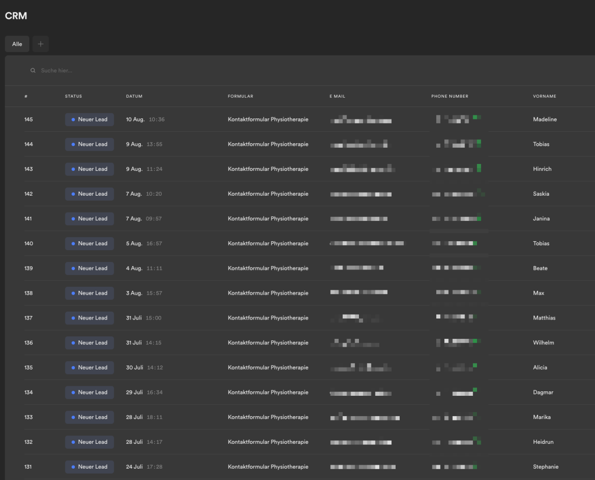 CRM-Dashboard zur Analyse der Leistung einer professionellen Website.