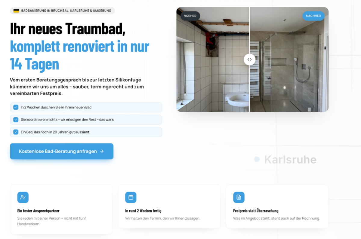 Vorher/Nachher-Bild einer Badrenovierung, das den Unterschied zeigt.