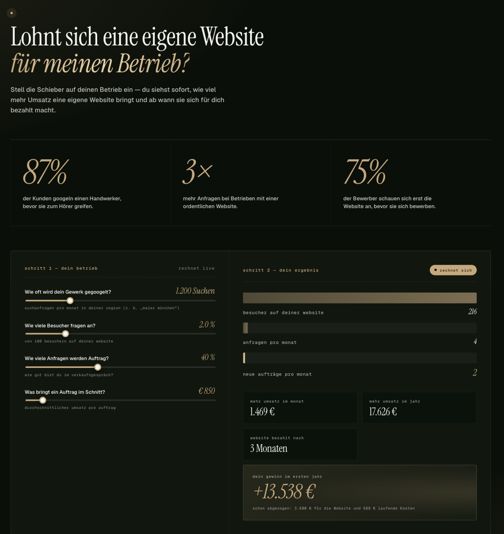 iKunden von Eckert Digital haben Zugriff auf den Rechner, der aufzeigt wie sich eine Website wirtschaftlich auswirkt./i