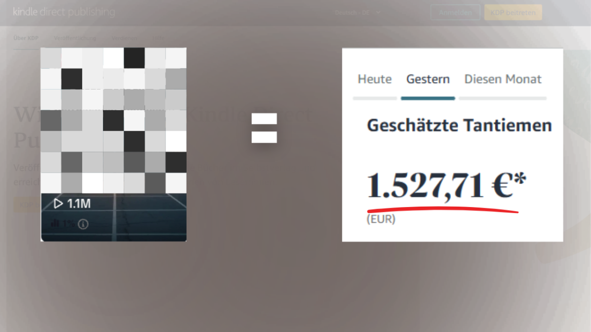 1,1 Millionen TikTok-Aufrufe erzielen täglich mehr als 1527 € mit einem einzigen Buchprojekt.