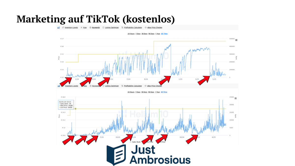 Verkaufsentwicklung des BSR (Best-Seller-Rank) auf Amazon bei Nutzung der Just Ambrosious Social-Media-Strategie