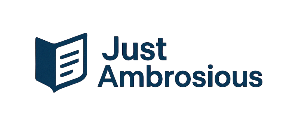 Das Logo von Just Ambrosious mit einem stilisierten Buchsymbol; passend zum Thema Buch Nische finden.