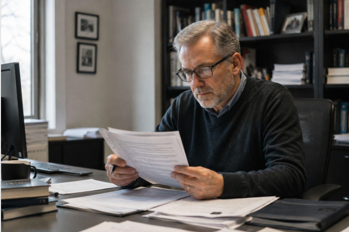Professor überprüft Leistungen der Studenten