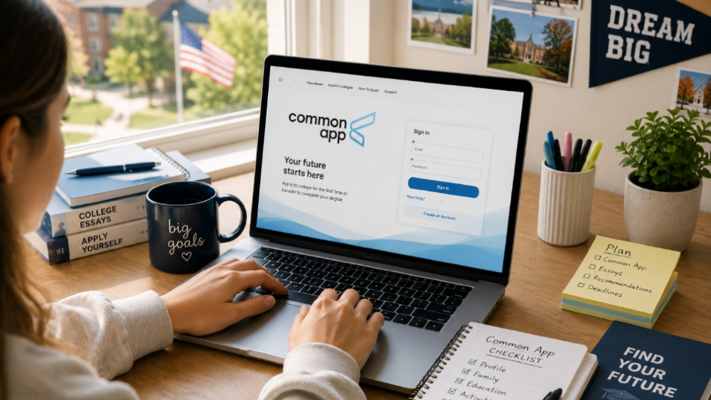 Eine Person nutzt den Common App für die Bewerbung an US-Universitäten.