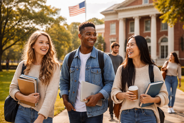 Internationale Studierende freuen, sich den Weg in die USA gegangen zu sein