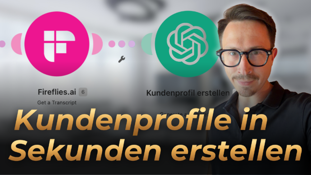 Person zeigt die Funktionen von Fireflies.ai und ChatGPT zur Erstellung von Kundenprofilen.